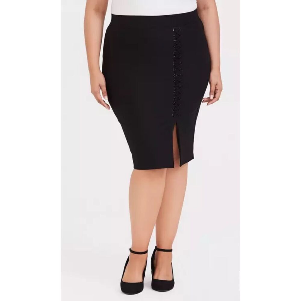 Torrid NWT black lace up pencil skirt size 1X (14-16) Studio Luxe Ponte